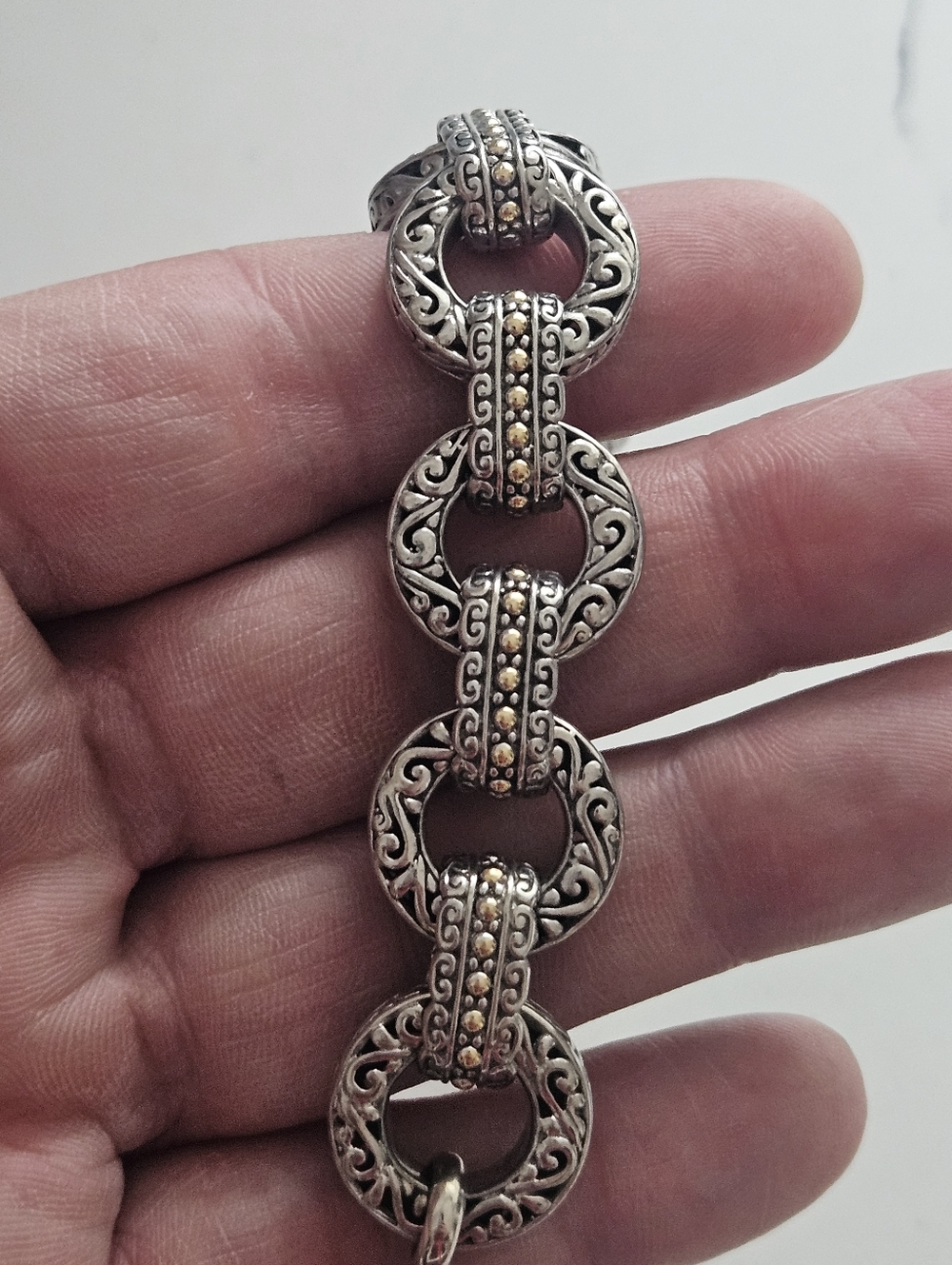 BJC Samuel Benham 18k Gold Sterling Chunky Toggle Bracelet Chunky Filigree Link